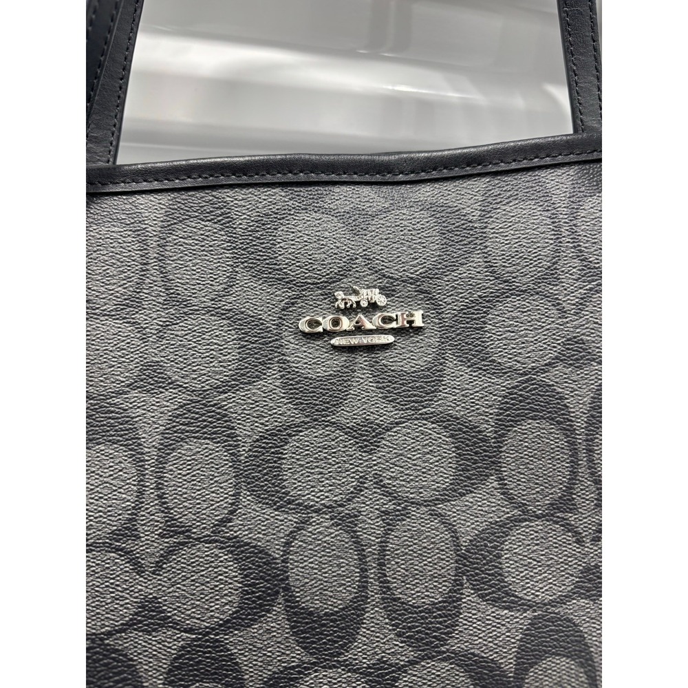 Coach City Tote In Signature Canvas Black Grey With Red Interior Shoulder Bag - Picture 2 of 5